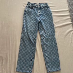 Pacsun 90s checkered raw hem blue jeans